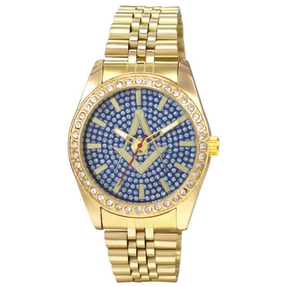 42mm Montres Carlo Men's Luxury Metal Band Stones Dress Gold Blue Women Watch